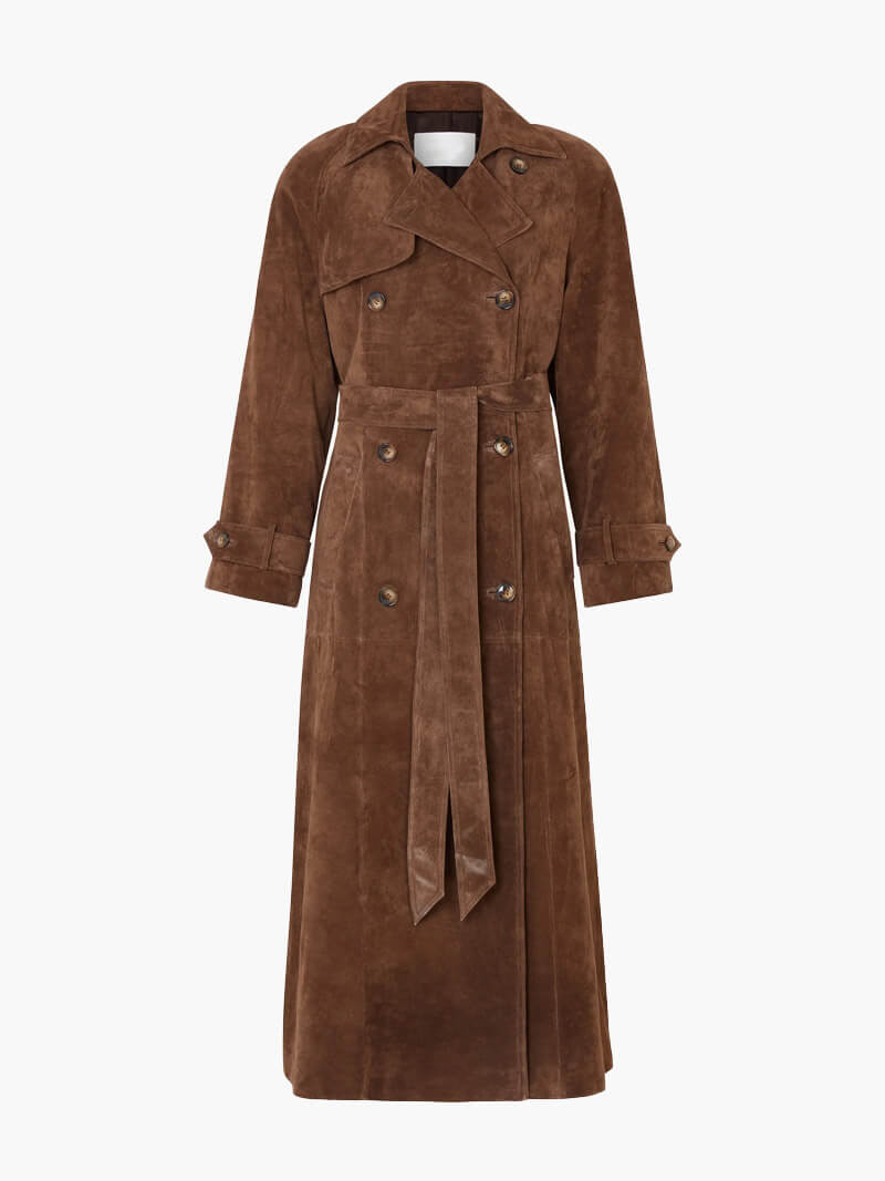 Elegante Lange Suede Trenchcoat Dames in Zwart 0