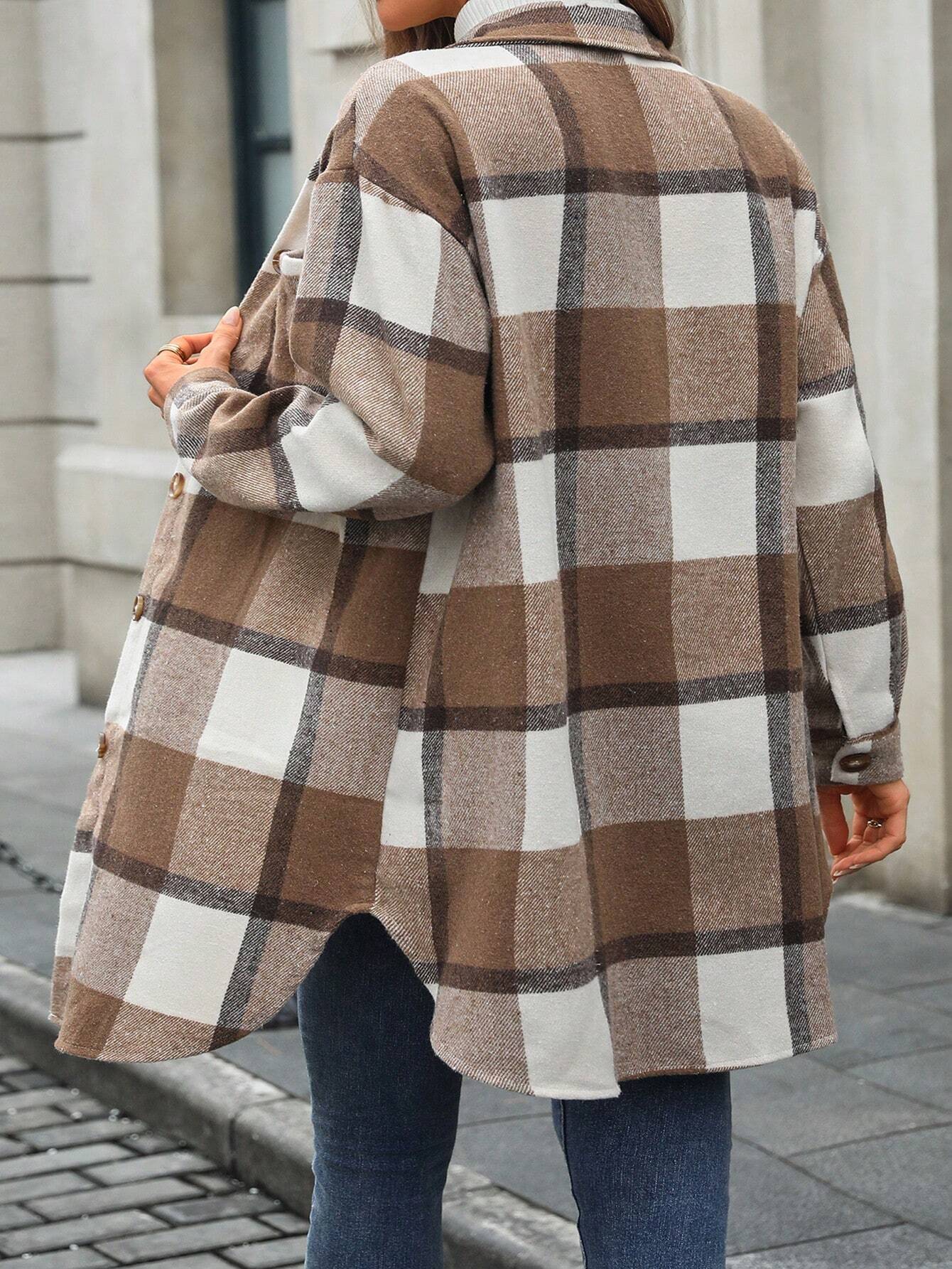 Trendy Geruite Lange Damesjas