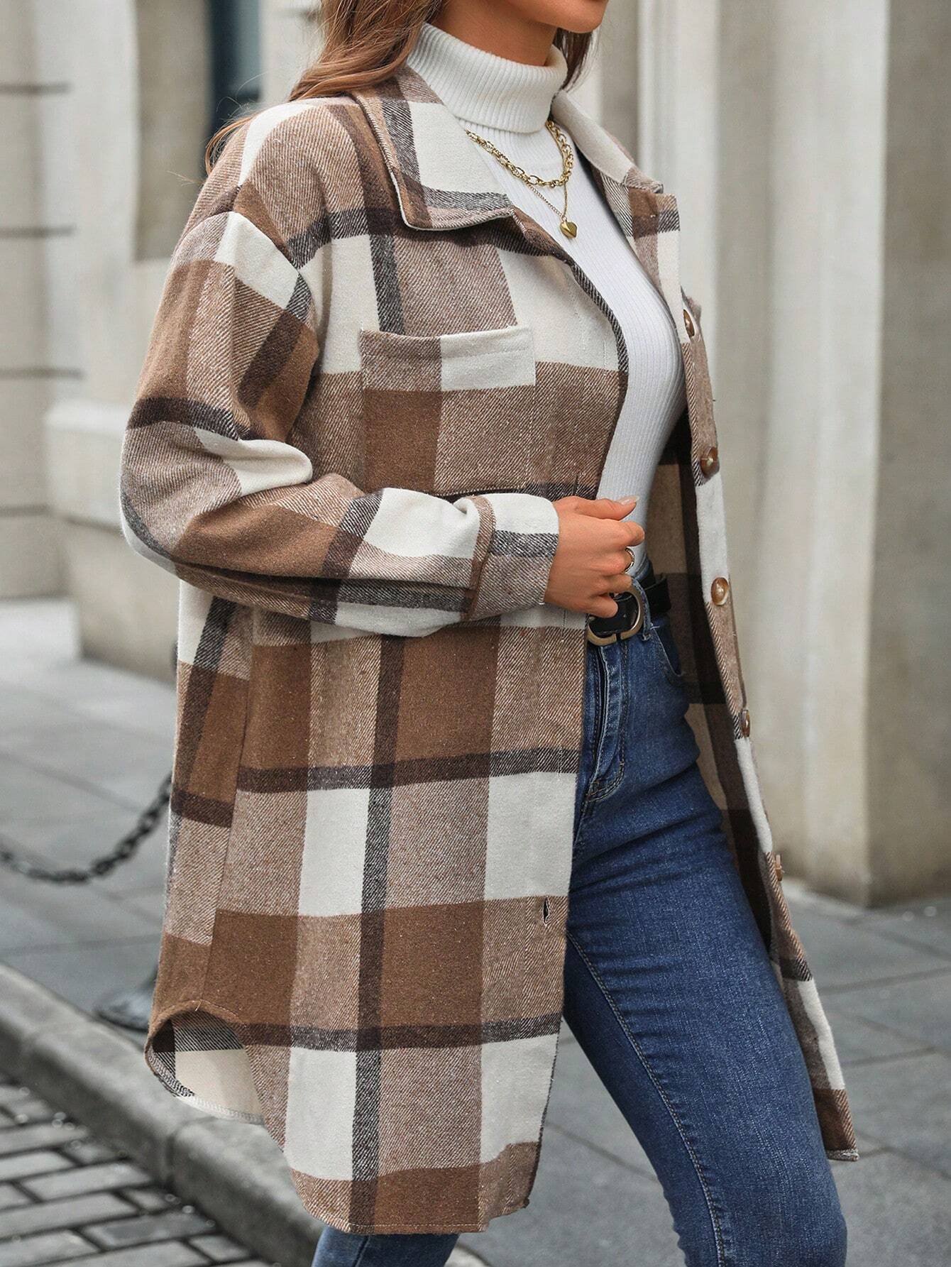 Trendy Geruite Lange Damesjas